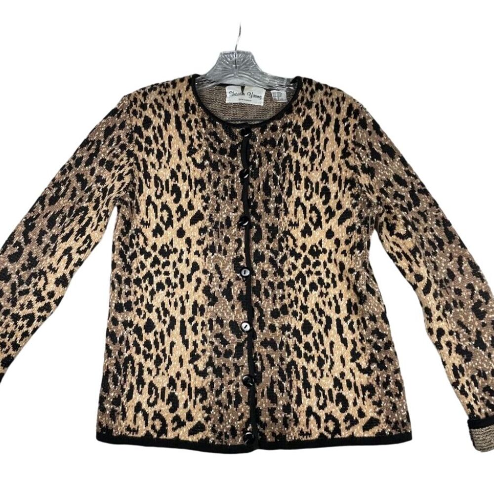 Sharon Young Cheetah Print Ramie Cotton Rayon Cardigan,‎ Sz. Small, animal print